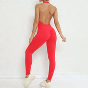 075 Yoga Jumpsuit Sportwear Push Up One Piece Backless Jumpsuit With Pocket
